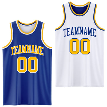 Custom Royal Gold-White Reversible Double Side Basketball Jersey