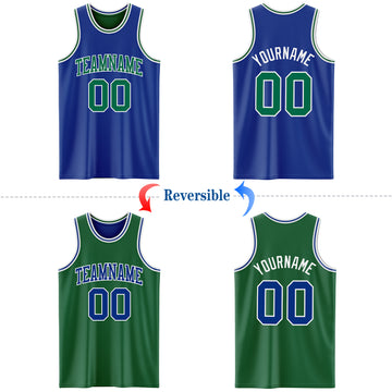 Custom Royal Kelly Green-White Reversible Double Side Basketball Jersey