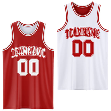 Custom Red White Reversible Double Side Basketball Jersey