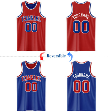 Custom Red Royal-White Reversible Double Side Basketball Jersey