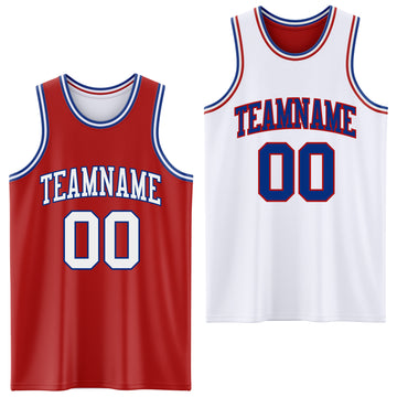 Custom Red White-Royal Reversible Double Side Basketball Jersey