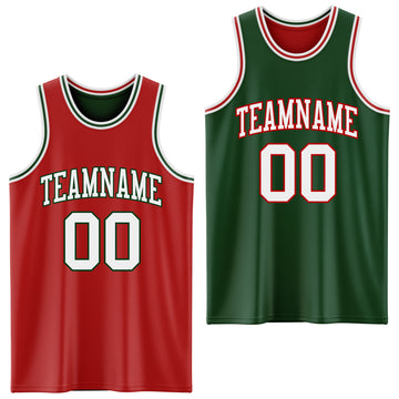 Custom Red White-Green Reversible Double Side Basketball Jersey