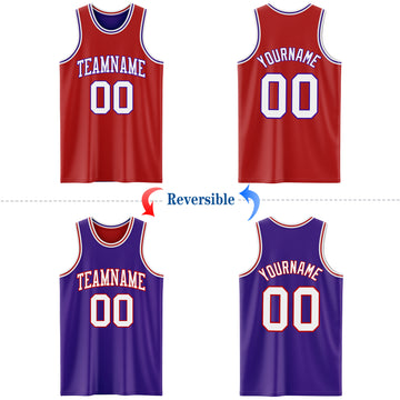 Custom Red White-Purple Reversible Double Side Basketball Jersey