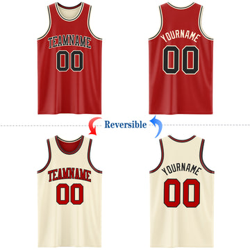 Custom Red Black-Cream Reversible Double Side Basketball Jersey