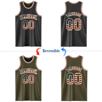 Custom Reversible Black Vintage USA Flag Cream-Maroon Double Side Basketball Jersey