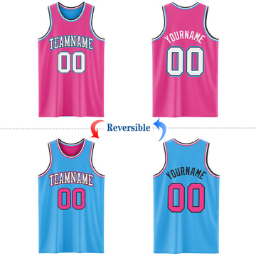 Custom Reversible Pink Black-Sky Blue Double Side Basketball Jersey