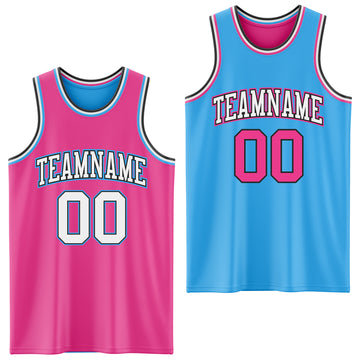 Custom Reversible Pink Black-Sky Blue Double Side Basketball Jersey