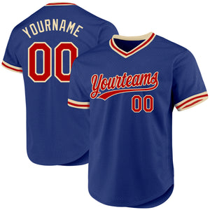 Custom Royal Red-Cream Authentic Throwback Baseball Jersey