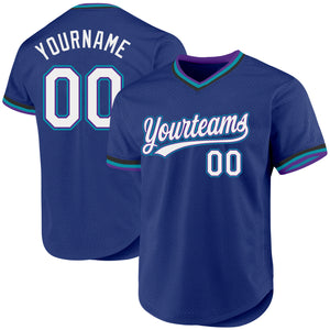 Custom Royal Purple-Teal Authentic Throwback Baseball Jersey