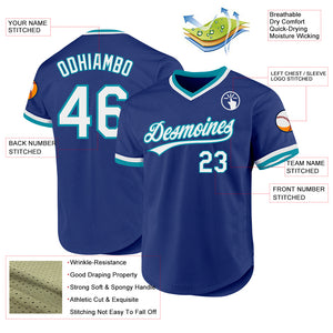 Custom Royal White-Teal Authentic Throwback Baseball Jersey