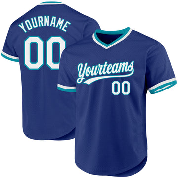 Custom Royal White-Teal Authentic Throwback Baseball Jersey