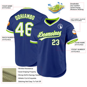 Custom Royal White-Neon Green Authentic Throwback Baseball Jersey