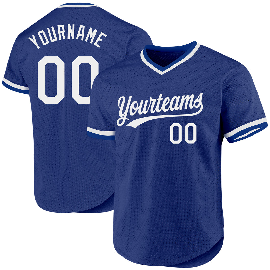 Custom Royal White Authentic Throwback Baseball Jersey