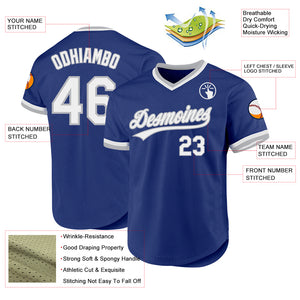 Custom Royal White-Gray Authentic Throwback Baseball Jersey