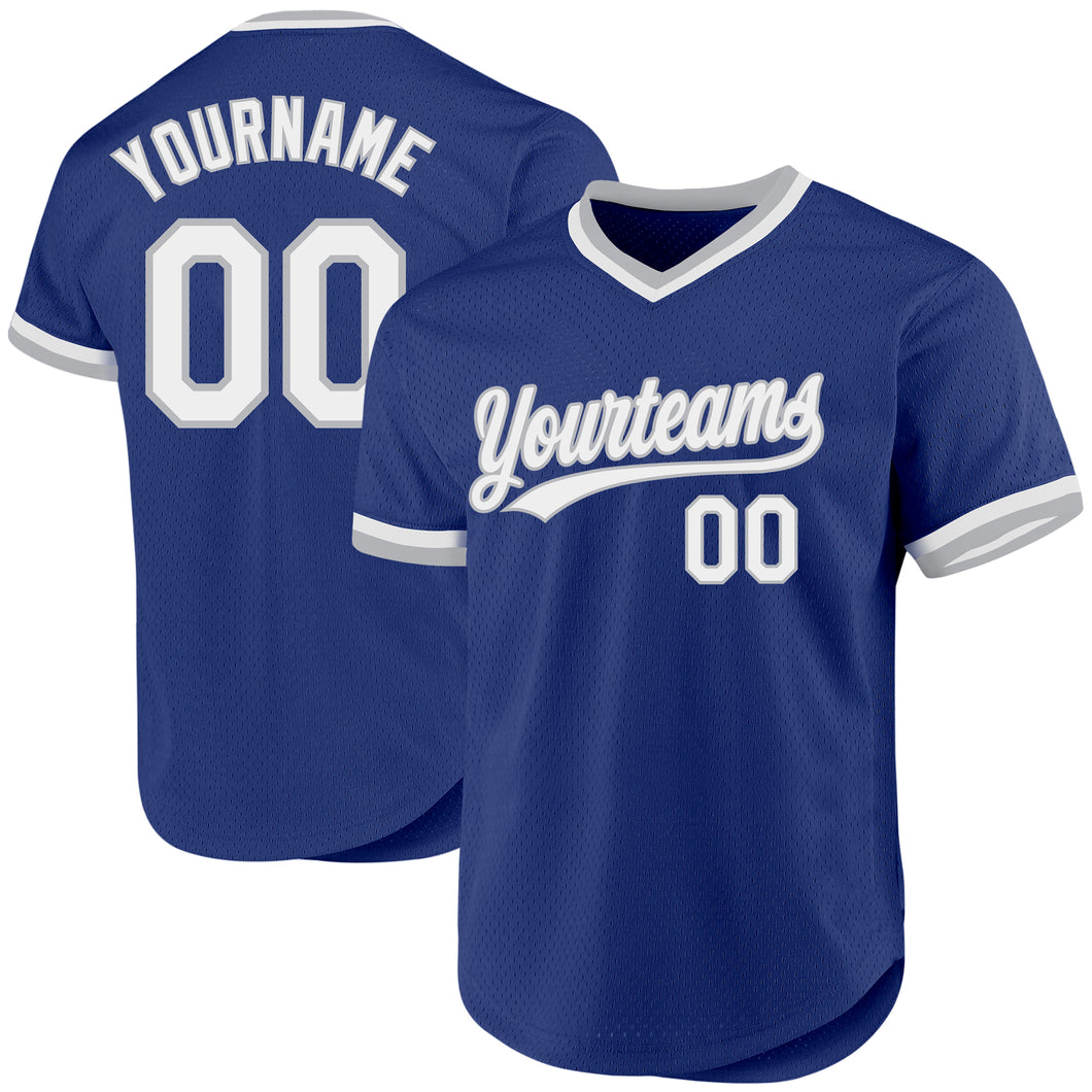 Custom Royal White-Gray Authentic Throwback Baseball Jersey