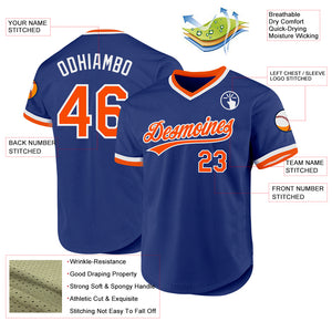 Custom Royal Orange-White Authentic Throwback Baseball Jersey