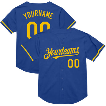 Custom Royal Yellow Mesh Authentic Throwback Baseball Jersey