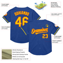 Load image into Gallery viewer, Custom Royal Yellow-Orange Mesh Authentic Throwback Baseball Jersey
