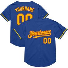 Load image into Gallery viewer, Custom Royal Yellow-Orange Mesh Authentic Throwback Baseball Jersey
