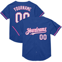 Load image into Gallery viewer, Custom Royal White-Pink Mesh Authentic Throwback Baseball Jersey
