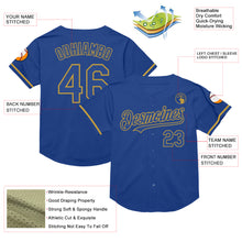 Load image into Gallery viewer, Custom Royal Old Gold Mesh Authentic Throwback Baseball Jersey
