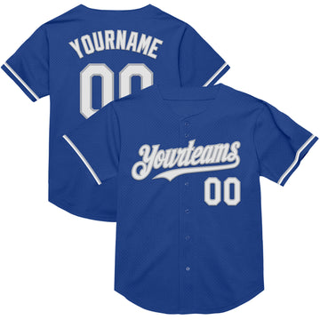 Custom Royal White-Gray Mesh Authentic Throwback Baseball Jersey