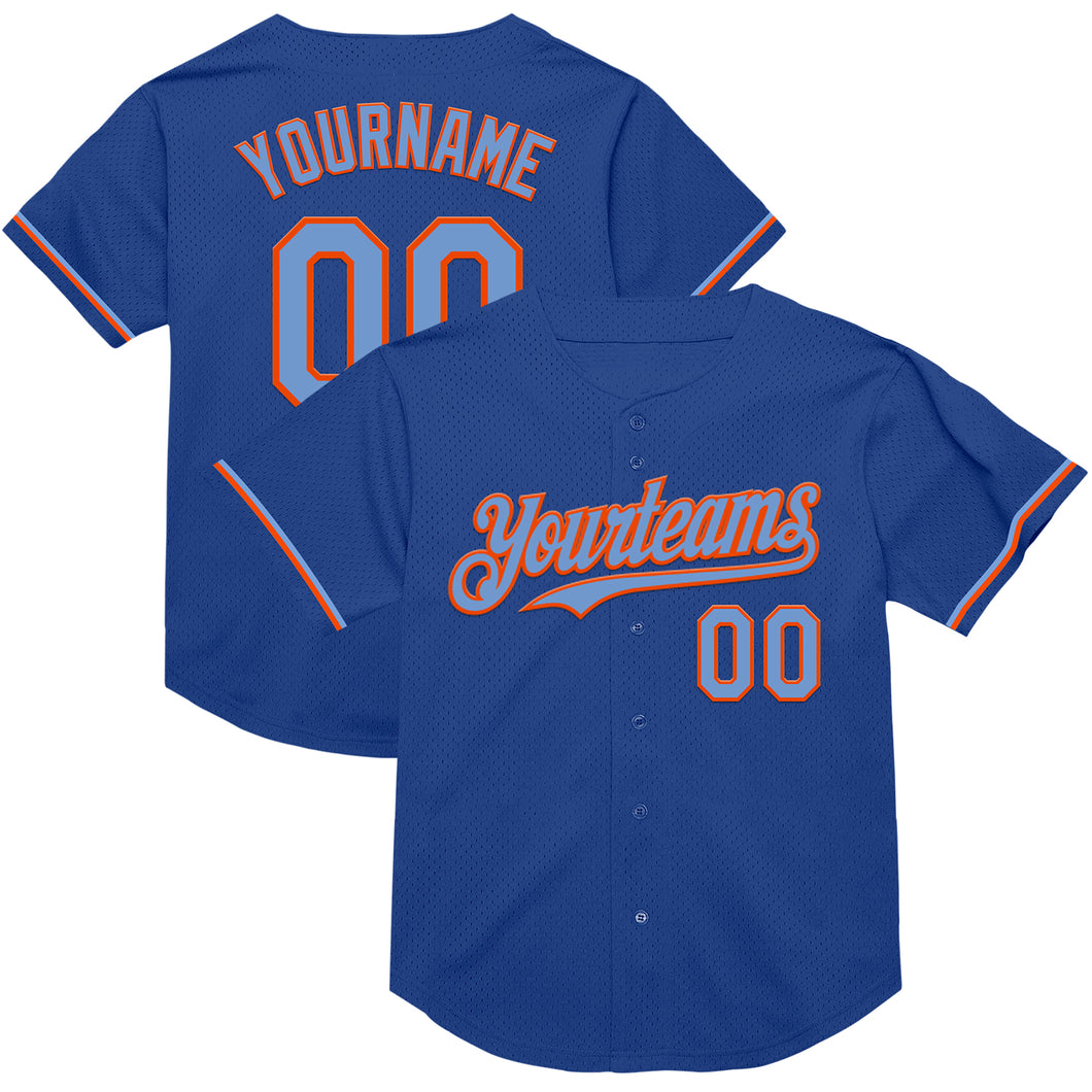 Custom Royal Powder Blue-Orange Mesh Authentic Throwback Baseball Jersey