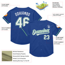 Load image into Gallery viewer, Custom Royal White-Kelly Green Mesh Authentic Throwback Baseball Jersey
