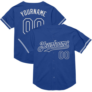 Custom Royal White Mesh Authentic Throwback Baseball Jersey