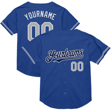 Custom Royal Gray-Navy Mesh Authentic Throwback Baseball Jersey