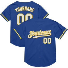 Load image into Gallery viewer, Custom Royal White-Yellow Mesh Authentic Throwback Baseball Jersey
