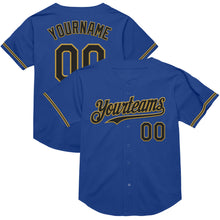 Load image into Gallery viewer, Custom Royal Black-Old Gold Mesh Authentic Throwback Baseball Jersey
