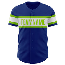 Load image into Gallery viewer, Custom Royal White-Neon Green Authentic Baseball Jersey
