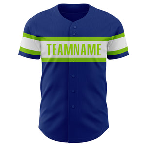 Custom Royal White-Neon Green Authentic Baseball Jersey