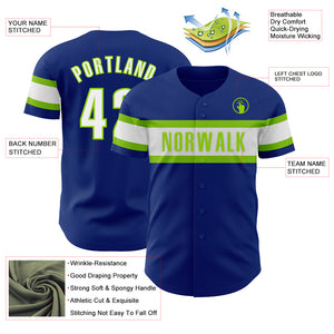 Custom Royal White-Neon Green Authentic Baseball Jersey