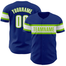 Load image into Gallery viewer, Custom Royal White-Neon Green Authentic Baseball Jersey
