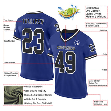 Custom Royal Black-White Mesh Authentic Throwback Football Jersey