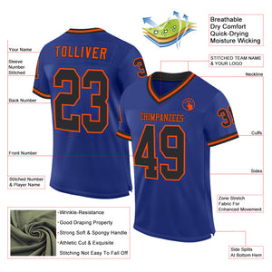 Custom Royal Black-Orange Mesh Authentic Throwback Football Jersey