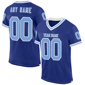 Custom Royal Light Blue-White Mesh Authentic Throwback Football Jersey