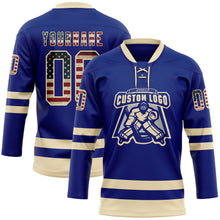 Load image into Gallery viewer, Custom Royal Vintage USA Flag-Cream Hockey Lace Neck Jersey
