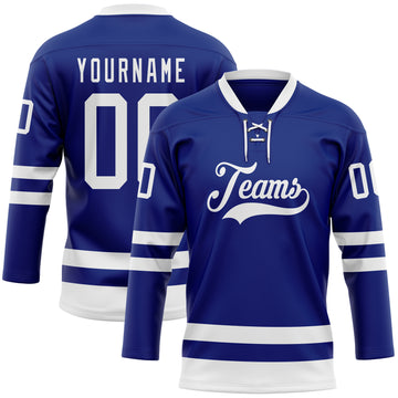 Custom Royal White Hockey Lace Neck Jersey