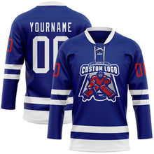 Load image into Gallery viewer, Custom Royal White-Red Hockey Lace Neck Jersey
