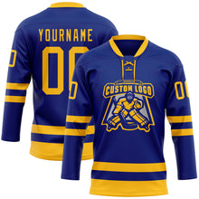 Load image into Gallery viewer, Custom Royal Gold Hockey Lace Neck Jersey
