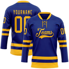 Load image into Gallery viewer, Custom Royal Gold Hockey Lace Neck Jersey
