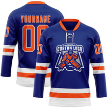 Load image into Gallery viewer, Custom Royal Orange-White Hockey Lace Neck Jersey
