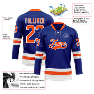 Custom Royal Orange-White Hockey Lace Neck Jersey