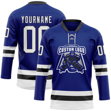 Load image into Gallery viewer, Custom Royal White-Black Hockey Lace Neck Jersey
