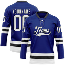 Load image into Gallery viewer, Custom Royal White-Black Hockey Lace Neck Jersey
