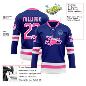 Custom Royal Pink-White Hockey Lace Neck Jersey