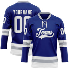 Load image into Gallery viewer, Custom Royal White-Gray Hockey Lace Neck Jersey
